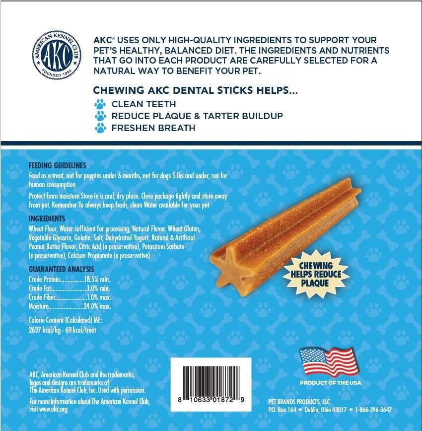 American Kennel Club Dentacare Yogurt and Peanut Butter Flavor Dental Dog Treats， Large， 20 count