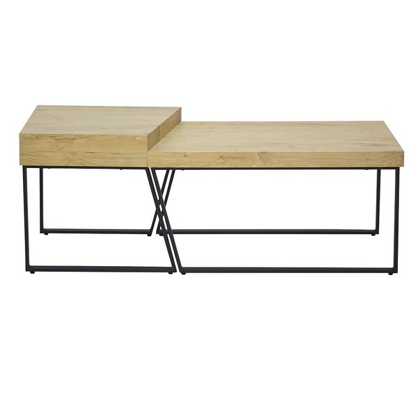 Rectangular Wooden Coffee Table with Metal Frame， Oak Brown and Black