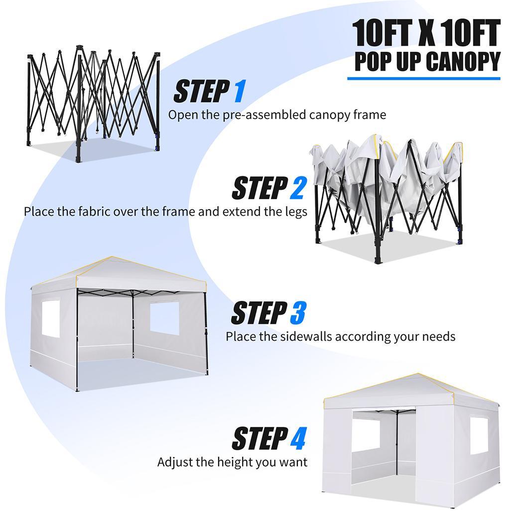 Likein 10x10 Pop Up Canopy Tent with 4 Removable Sidewalls, Waterproof Commercial Instant Gazebo Tent Outdoor Canopy Tents for Party/Exhibition/Picnic with Carry Bag, 4 Stakes and Ropes (Gray)