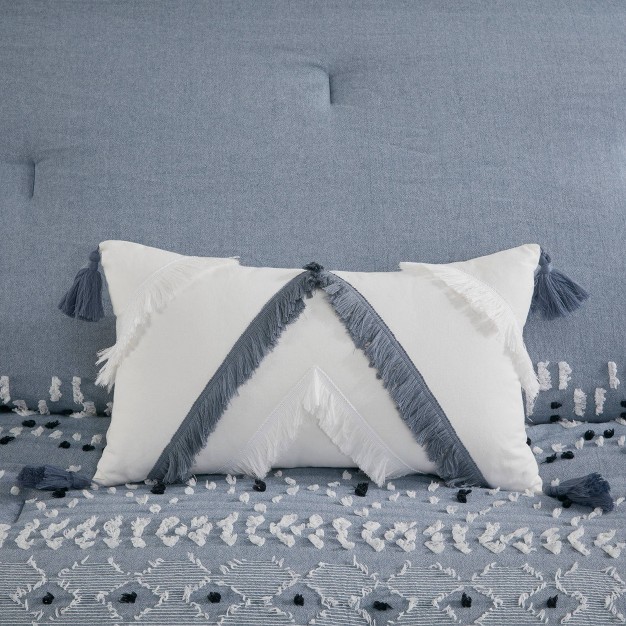 Ink ivy Reva Cotton Oblong Decorative Pillow Off White blue