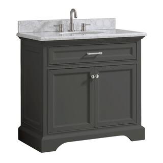 Home Decorators Collection Windlowe 37 in. W x 22 in. D x 35 in. H Bath Vanity in Gray with Carrara Marble Vanity Top in White with White Sink 15101-VS37C-GR