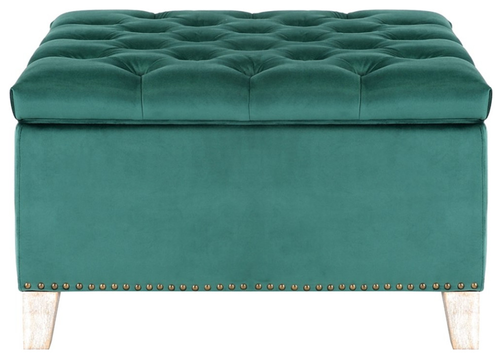 Square 29.5 quotVelvet Tufted Storage Ottoman   Farmhouse   Footstools And Ottomans   by Homesquare  Houzz