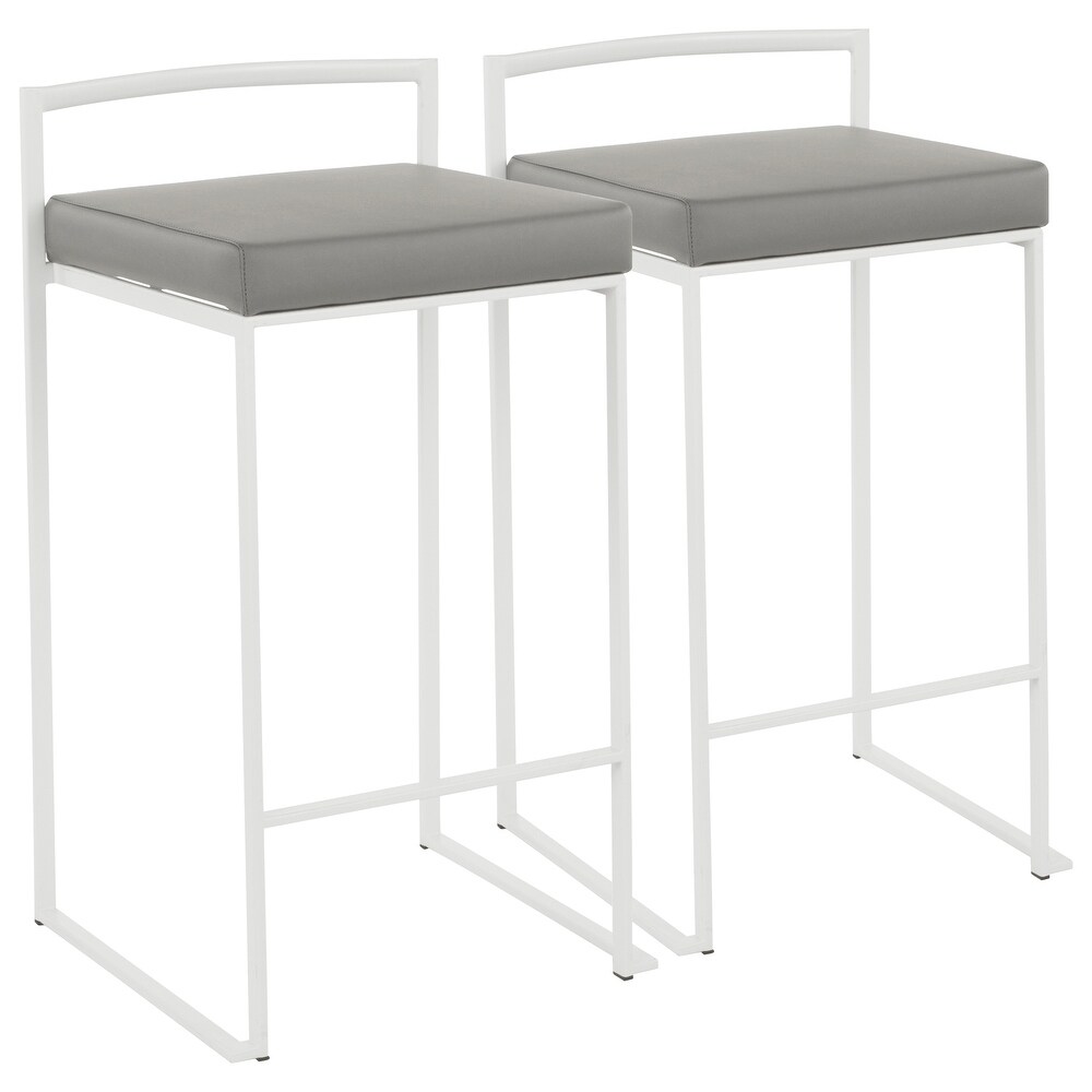 Contemporary Stackable Counter Stool with Faux Leather Cushion   Set of 2