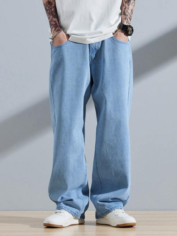 Men Slant Pocket Straight Leg Jeans