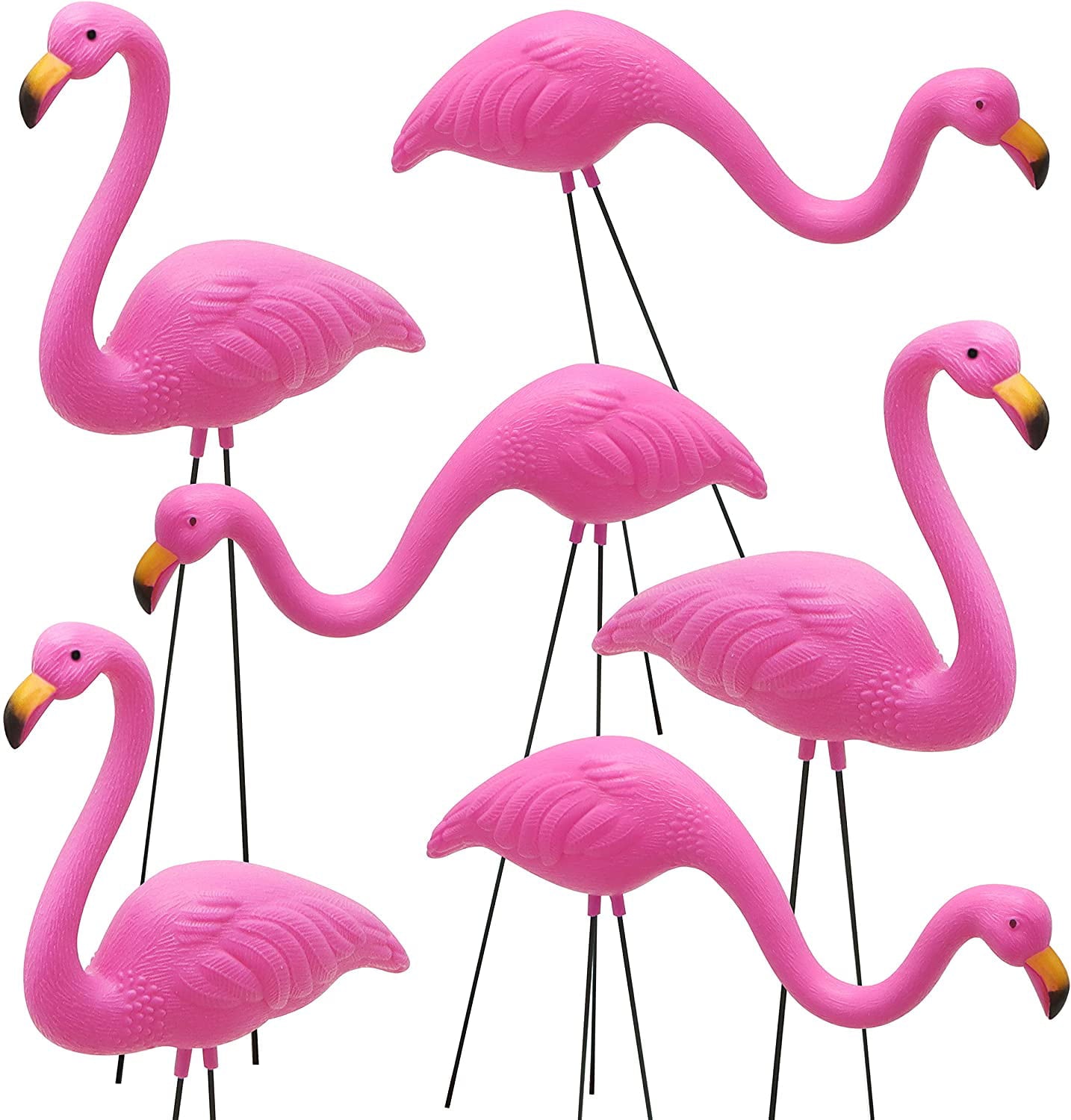 JOYIN 6 PCS Small Pink Flamingo Yard Ornament Stakes Mini Lawn Plastic Flamingo Statue with Metal Legs for Sidewalks, Outdoor Garden Decoration, Luau Party, Beach, Tropical Party Decor, 2 Styles