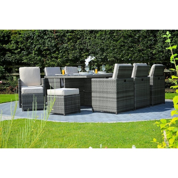 11-pc. Outdoor Patio Wicker Dining Table Set w/ Chairs and Ottomans -  - 19983697