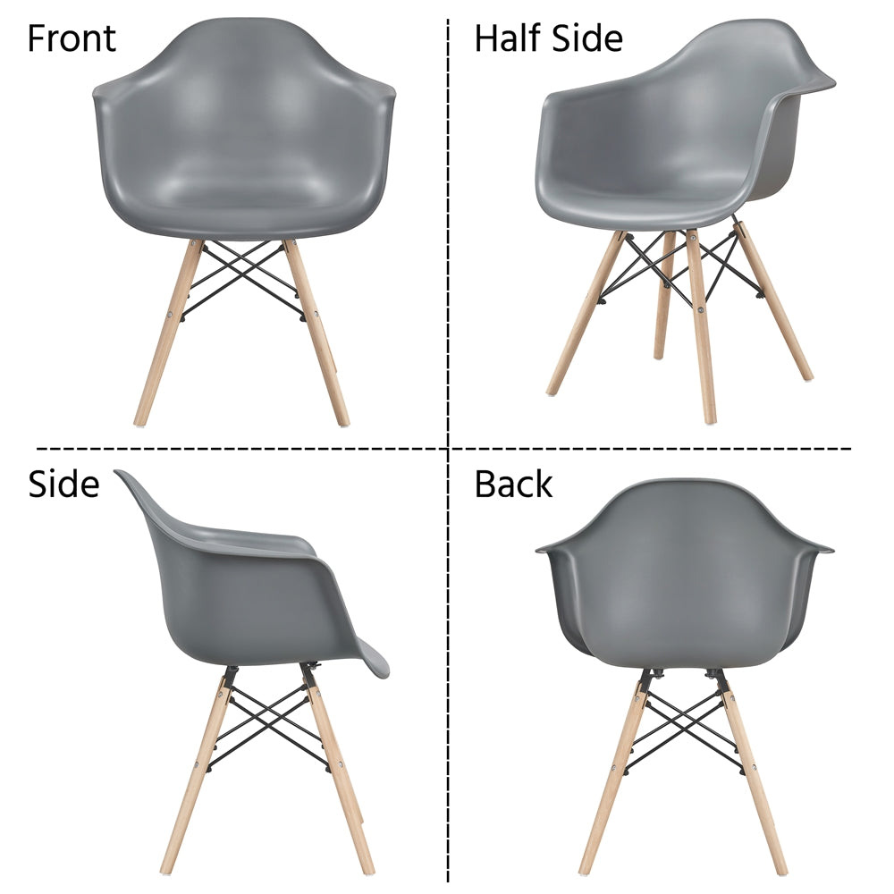 Easyfashion Mid Century Dining Chair with Wood Leg， Set of 4， Gray