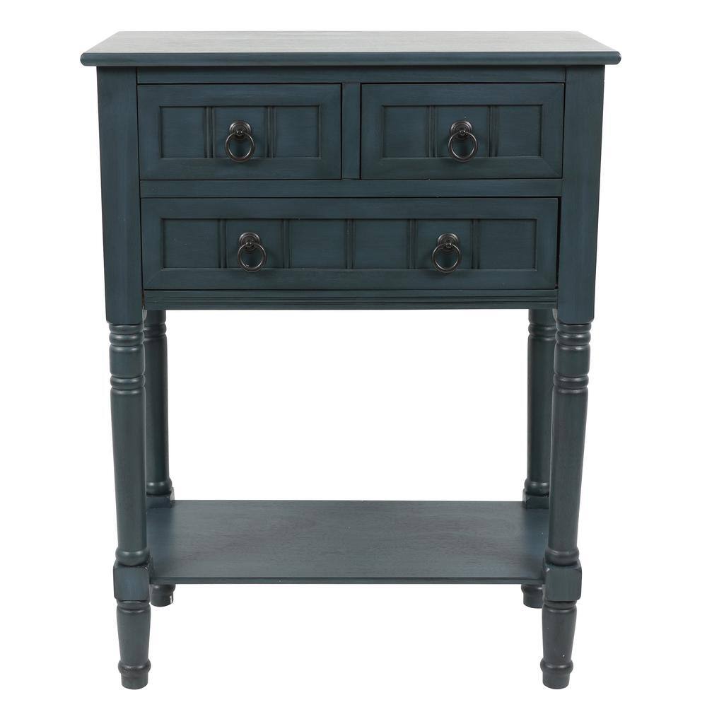 Decor Therapy Westerman Three-Drawer Wood Console with Shelf Navy Finish FR8734