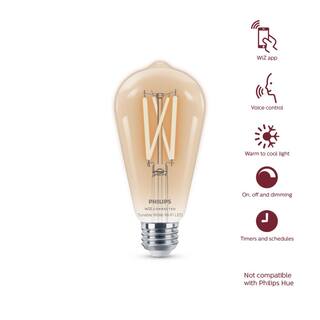 Philips 60-Watt Equivalent ST19 Smart Wi-Fi LED Vintage Edison Tuneable White Light Bulb Powered by WiZ with Bluetooth (2-Pack) 567172