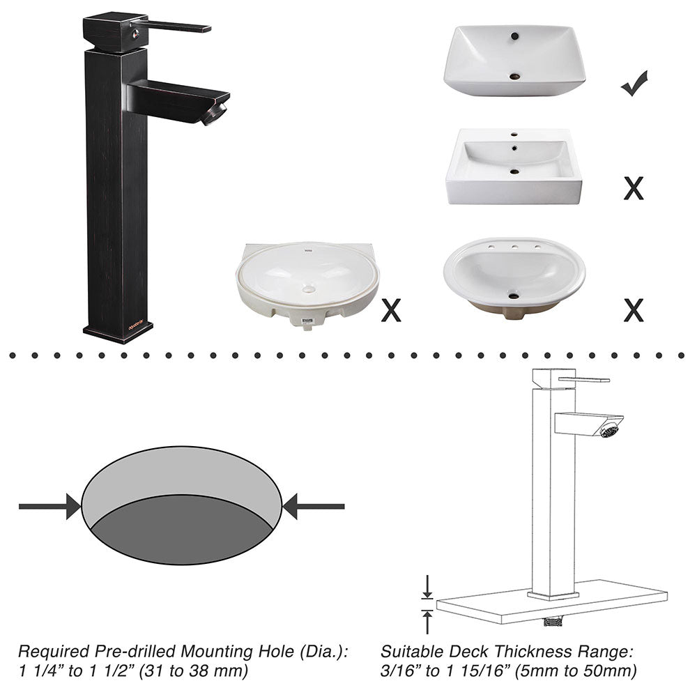 Aquaterior Bathroom Sink Faucet Square Cold & Hot 12