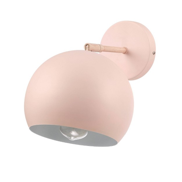 Molly 1 light Matte Pink Plug in Or Hardwire Wall Sconce With Faux Wood Accent Globe Electric