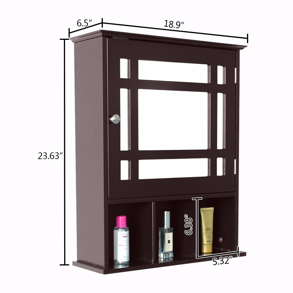 Ktaxon Wall Mounted Bathroom Storage Cabinet Medicine Cabinet with Mirror Door and Shelves for Kitchen Laundry Room Hotels, Espresso