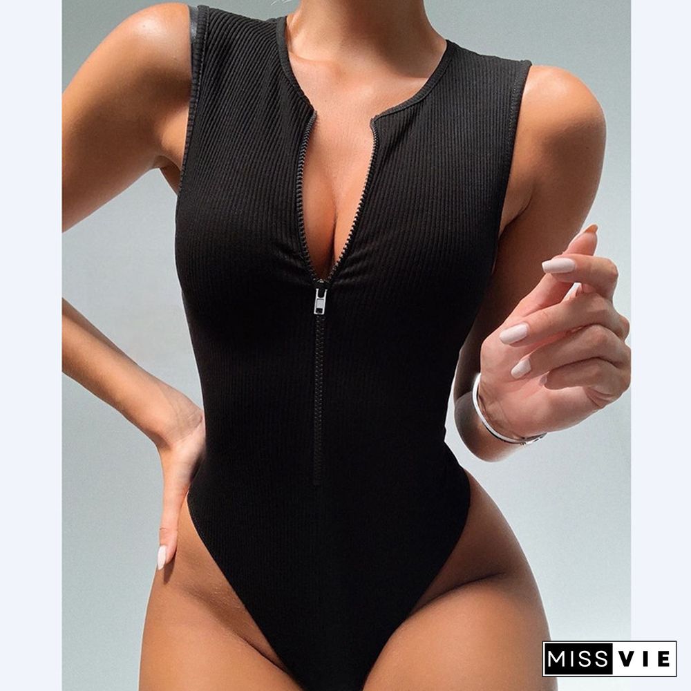 Zipper Bodysuit Sexy Bodysuit Women's Fashion Bodycon Body Basic Top Sleeveless Summer Bodysuit Jumpsuit One Piece Dropshipping