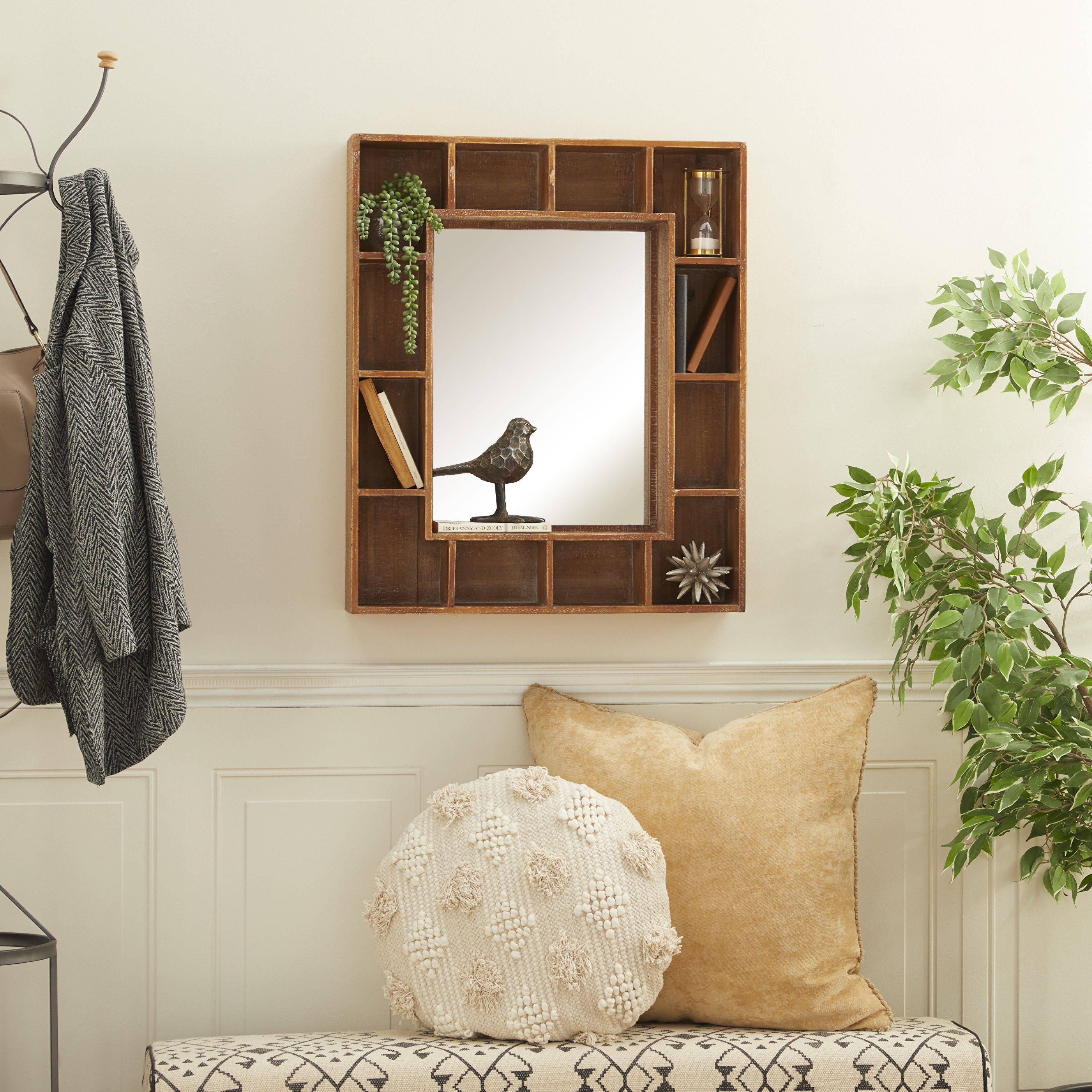 Brown Wood Farmhouse Wall Mirror 29 x 24 x 6