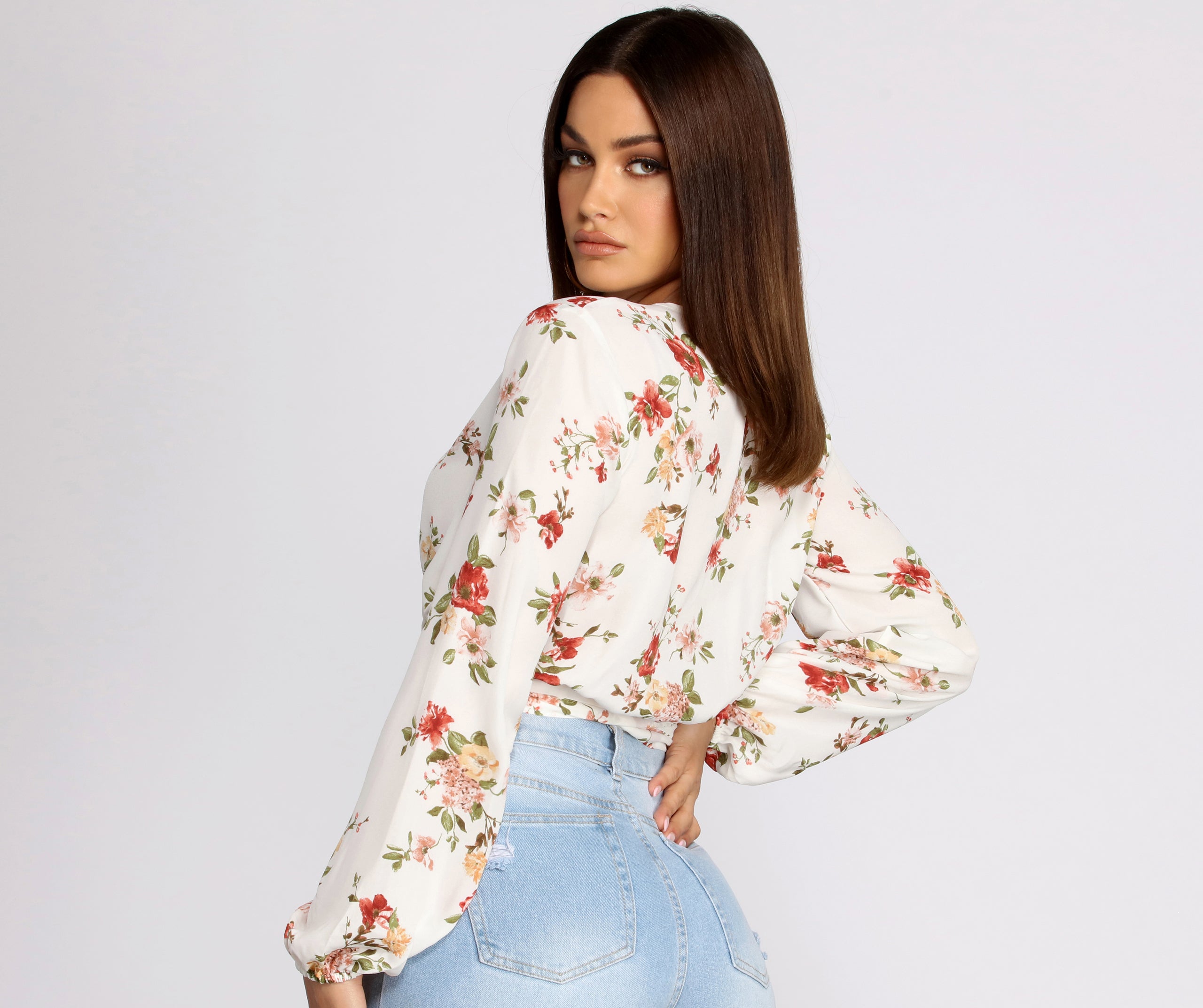 Just Grow For It Floral Wrap Top