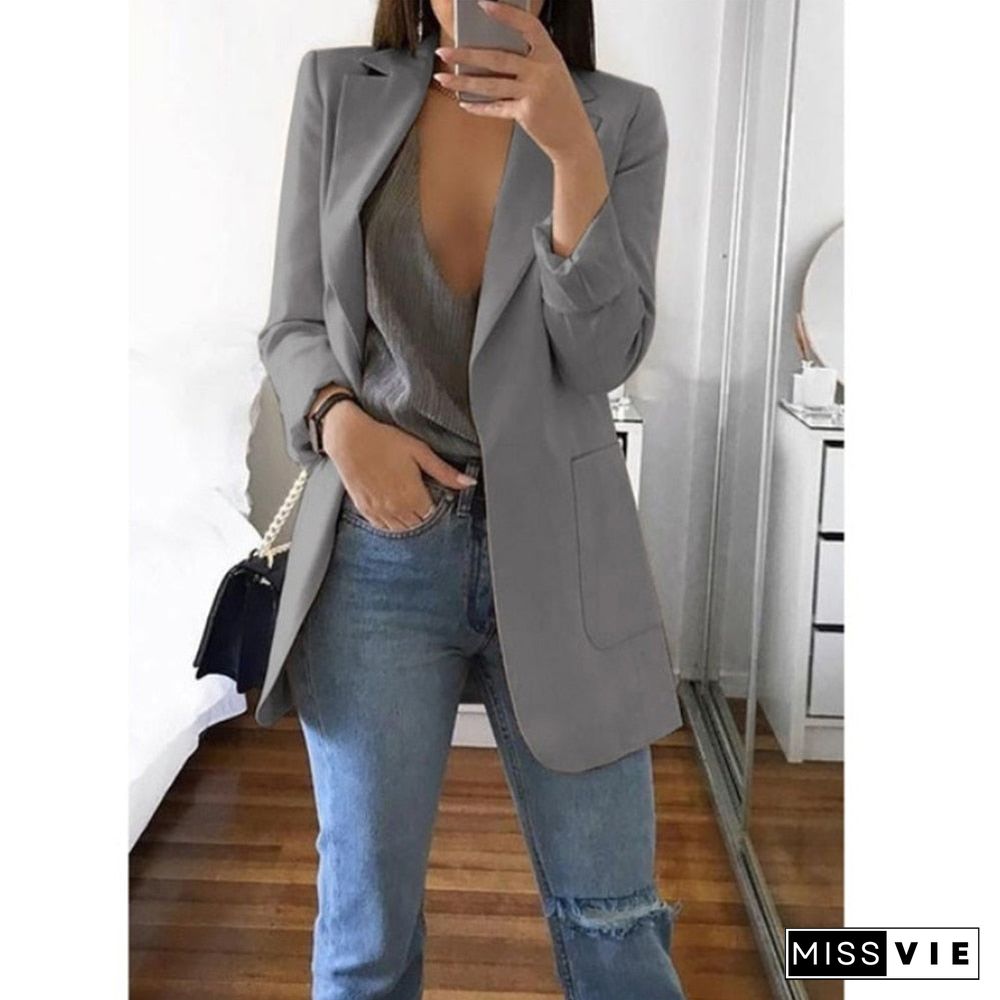 Blazer Women Jackets Summer Ladies Female Coats 5XL Casual Fashion Basic Notched Slim Solid Office Ladies Outwear Loose New