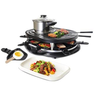 Total Chef 8 Person Raclette and Cheese Fondue Set with Granite Stone Electric Indoor Grill Black TCRF08BN