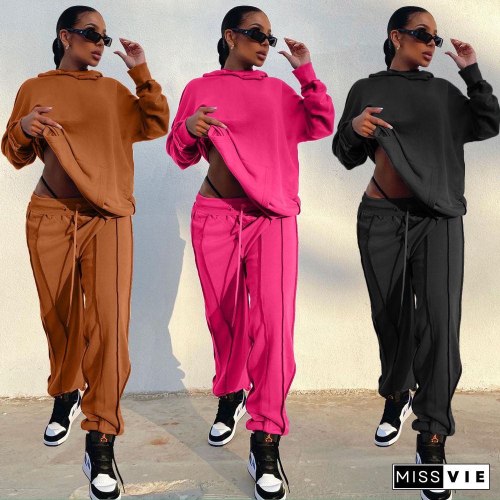 Long Sleeve Oversize Hooded Sport Pants Suit