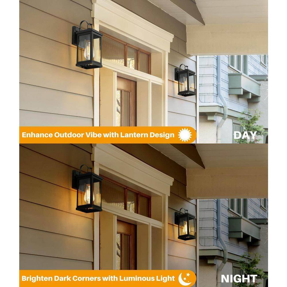 LNC Modern Matte Black 1-Light Outdoor Wall Light Classic Porch Sconce with Seeded Glass Shade Patios Exterior Wall Lamp E6Z6ZNHD1473848