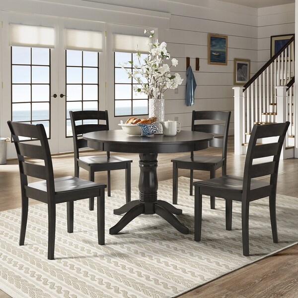 Wilmington II Round Pedestal Base Antique Black 5-Piece Dining Set by iNSPIRE Q Classic