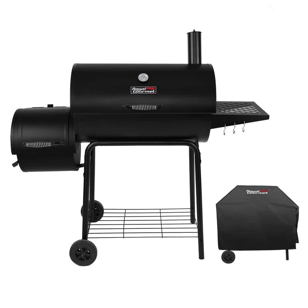 Royal Gourmet 30 in. Smoker Black Barrel Charcoal Grill with Offset Smoker with Cover For Outdoor, Backyard Cooking CC1830RC