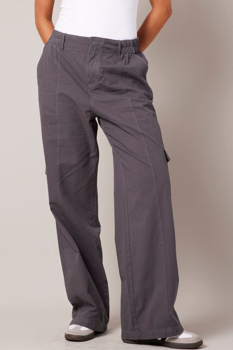 Grey Cargo Pants Mid Rise