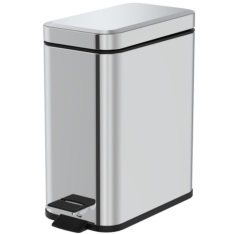 1.3 Gallon Slim Trash Can， Stainless Steel Step on Bathroom and Office Garbage Can， Brilliant Silver