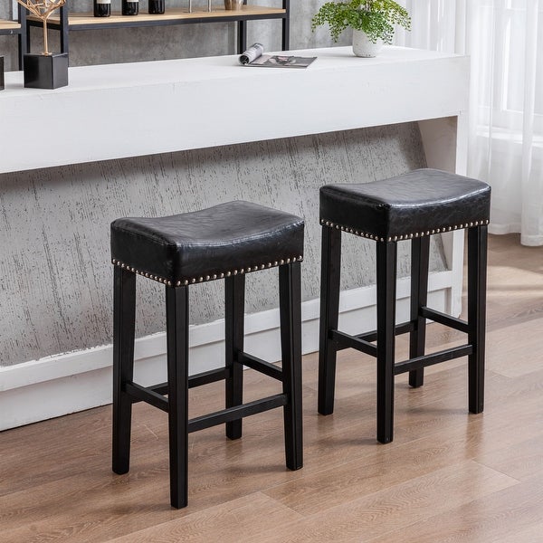 29in Counter Height Faux Leather Bar Stools Set of 2