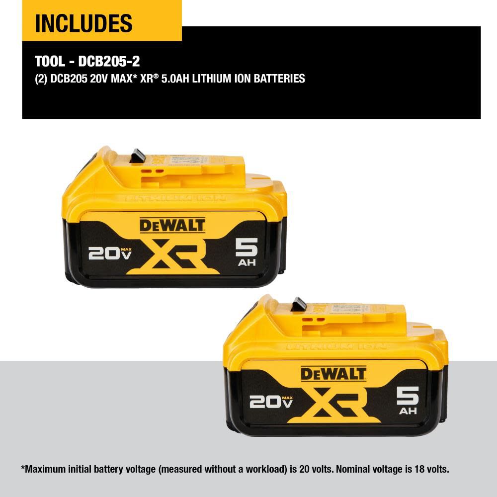 DW 2-Pack 20-Volt 5.0-Amp Hours Lithium Power Tool Batteries DCB205-2 from DW