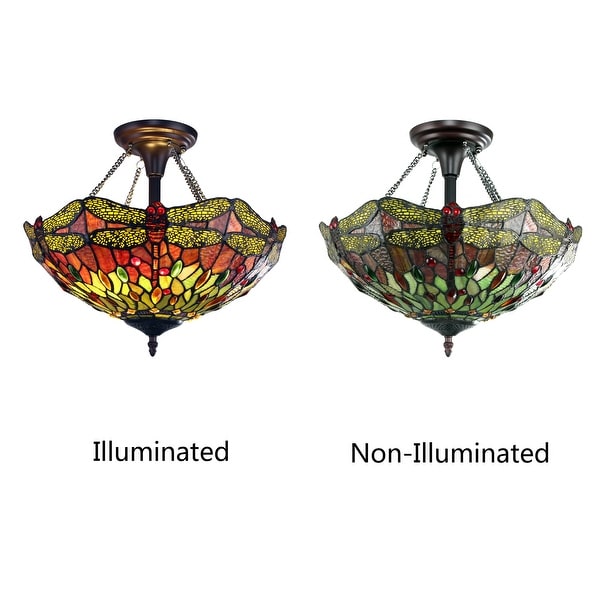  Style Dragonfly Design 2-light Dark Bronze Semi-Flush Fixture