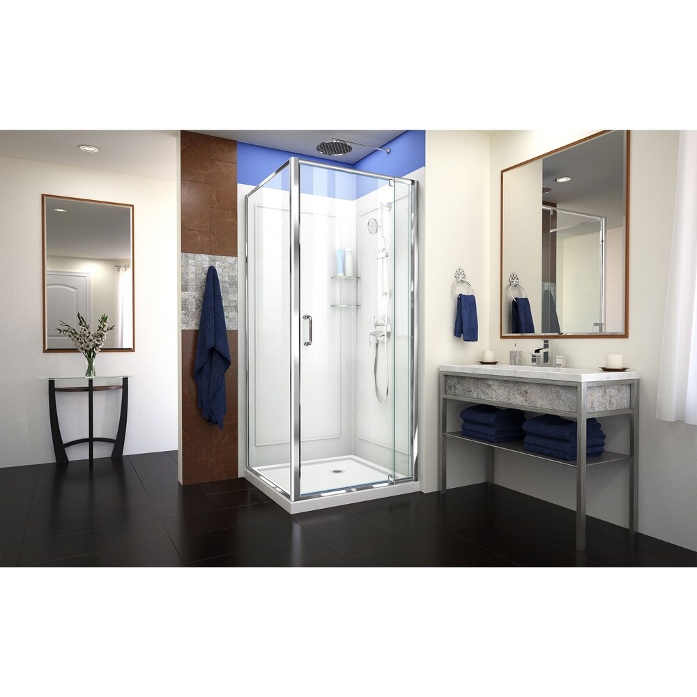 DreamLine Flex 36 in. D x 36 in. W x 76 3/4 in. H Pivot Shower Enclosure  Shower Base and Backwall Kit   36\