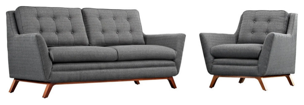 Gillian Gray Living Room Set Upholstered Fabric Set of 2   Midcentury   Living Room Furniture Sets   by V.S.D Furniture  Houzz