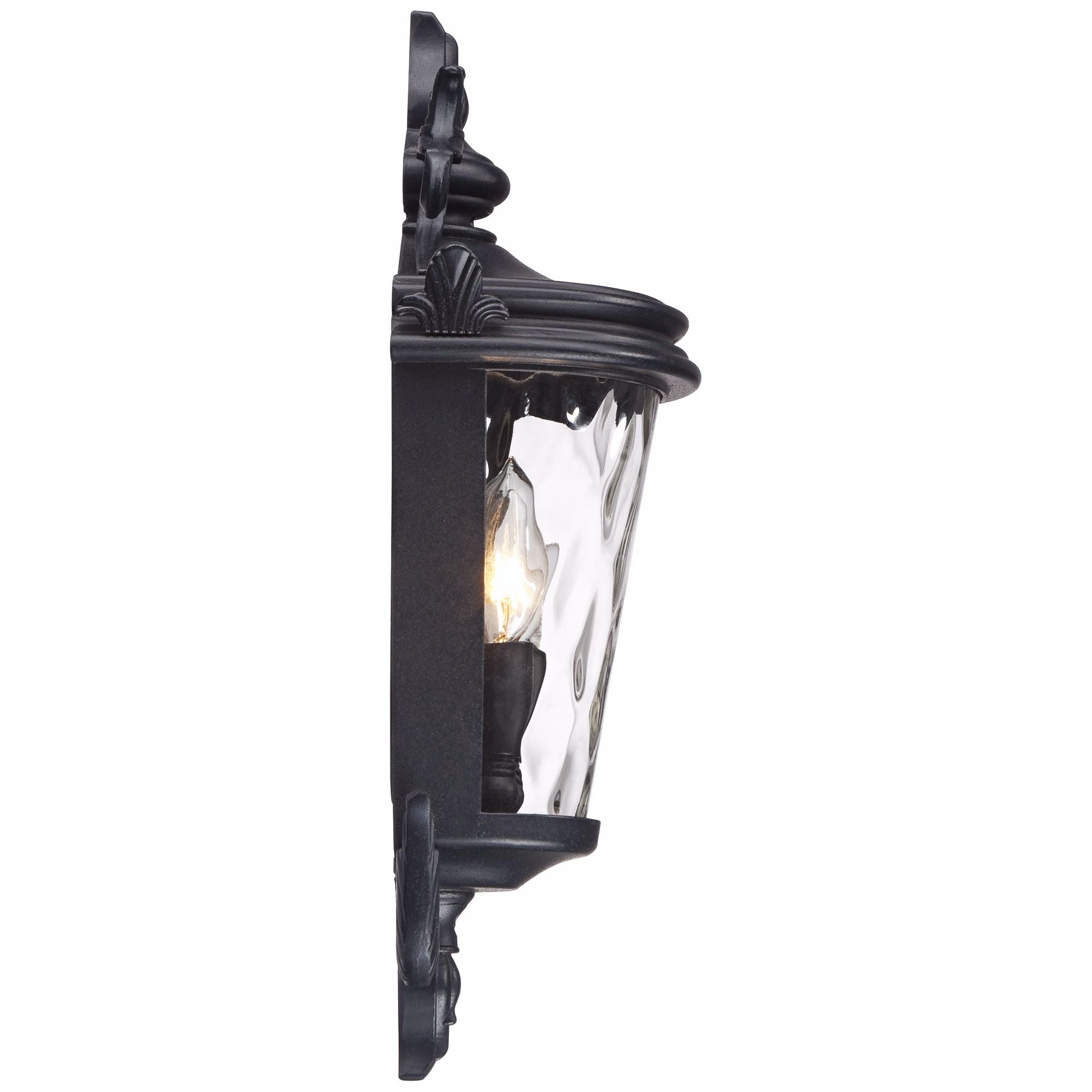 John Timberland Traditional Outdoor Wall Light Fixture Textured Black Scroll 17" Clear Hammered Glass for Exterior Porch Patio