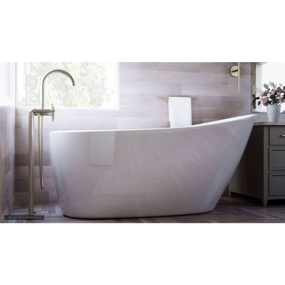 PELHAM  WHITE W-I-D-E Series Wakefield 60 in. Acrylic Slipper Freestanding Tub in White Drain in white PW82084-W