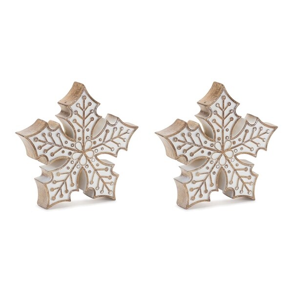 Snowflake Christmas Tabletop Decorations 7.25 Brown White Set of 2