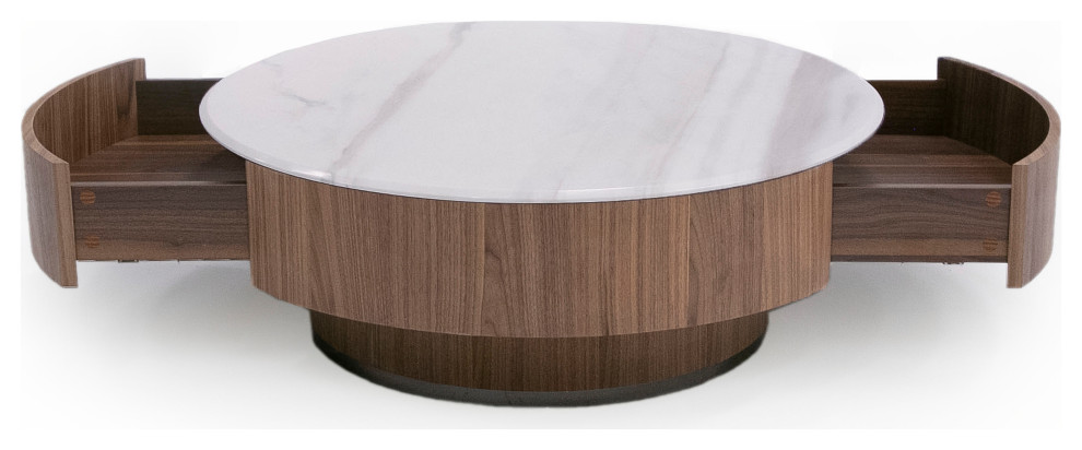 Nova Domus Hilton  Modern Walnut and White Marble Round Coffee Table   Transitional   Coffee Tables   by Vig Furniture Inc.  Houzz