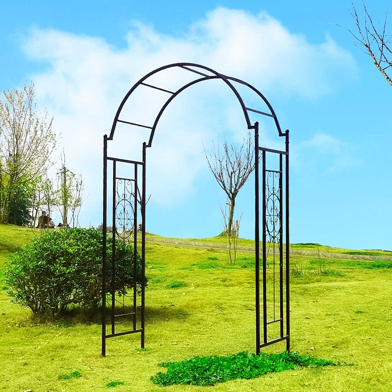 Guvsoets Garden Arch Arbor Arbour Trellis Archway for Climbing Plants Roses Vines Support Rack,Outdoor Garden Lawn Backyard Patio,Matte Black