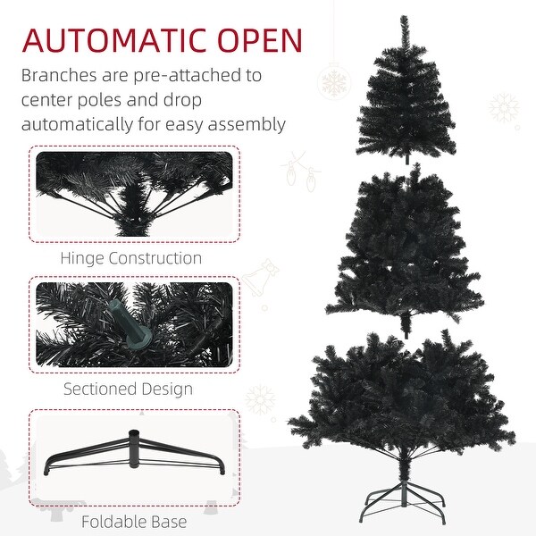 7.5ft Tall Artificial Auto Open Christmas Tree，Unlit Xmas Tree with 1346 Branch Tips and Steel Base