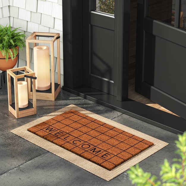 Welcome Grid Rectangular Outdoor Door Mat Black