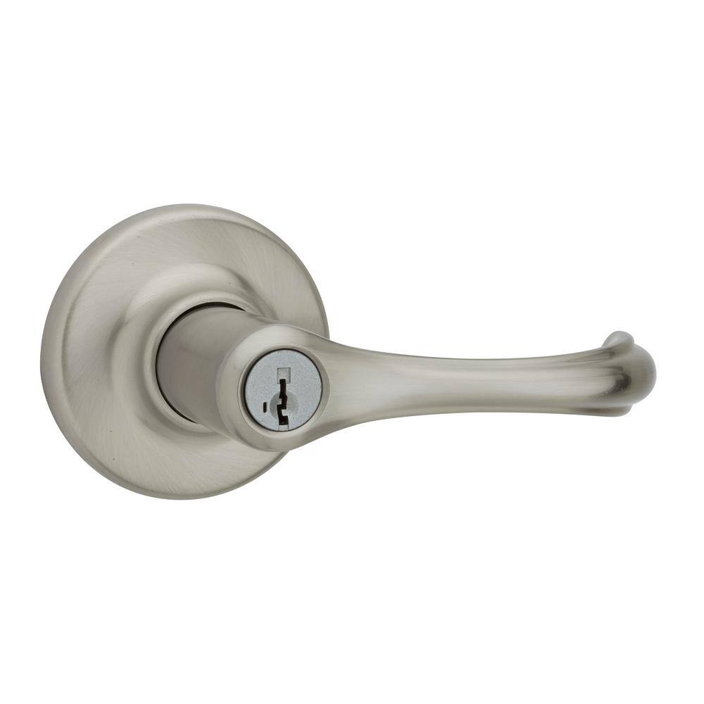 Kwikset Dorian Satin Nickel Exterior Entry Door Lever featuring SmartKey Security 405DNL15SMTK4V1