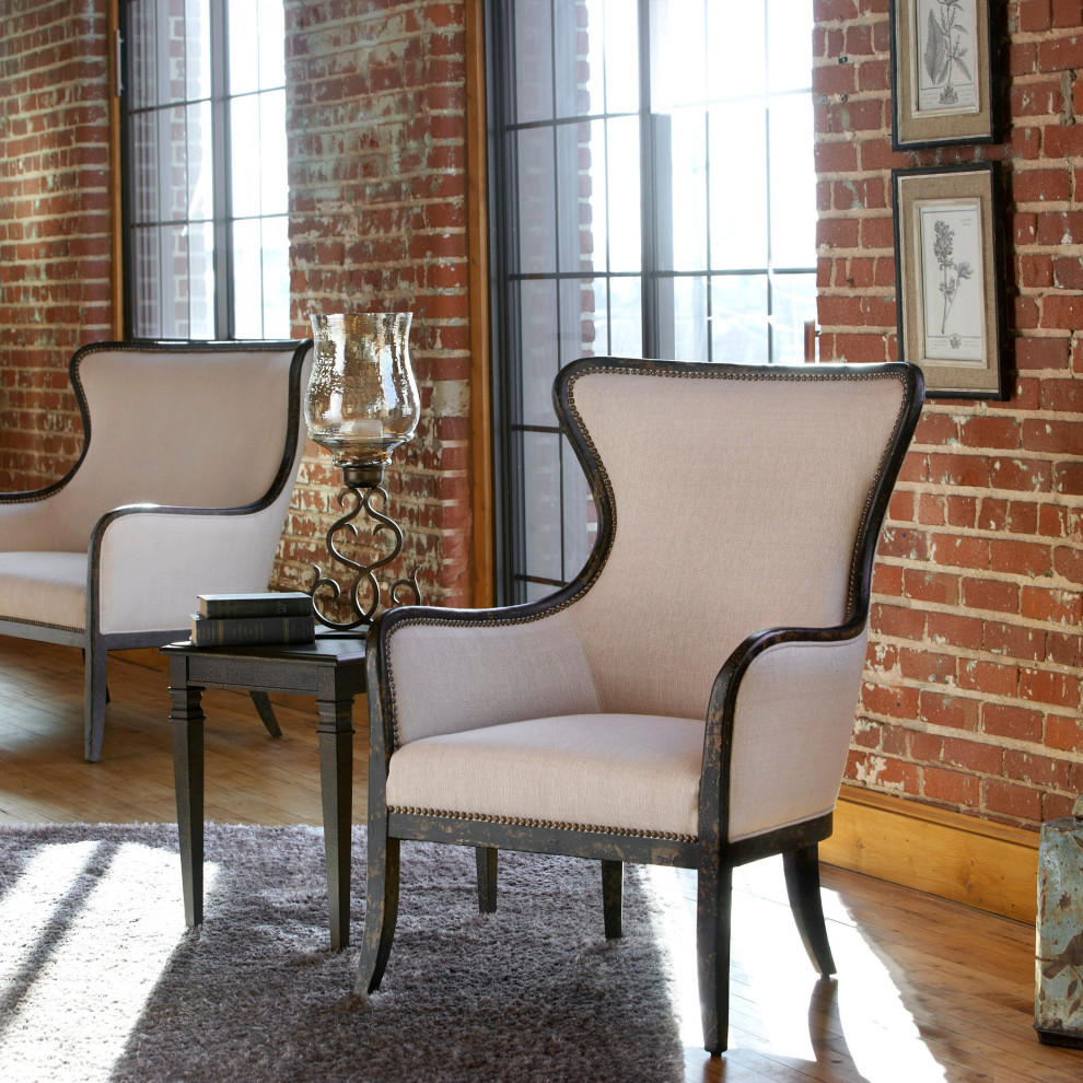 Uttermost Sandy Wing Back Armchair   Farmhouse   Armchairs And Accent Chairs   by Hudson Home Decor  Houzz