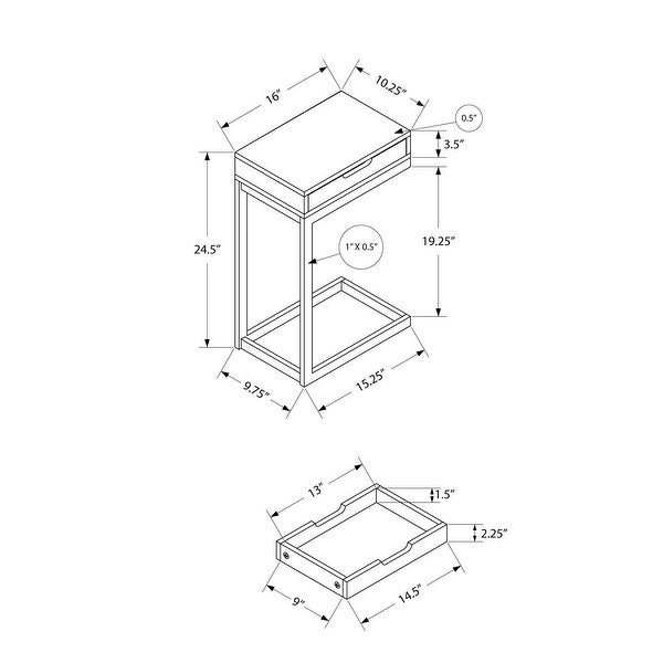 Accent Table， C-shaped， End， Side， Snack， Storage Drawer， Living Room， Bedroom， Metal， Laminate， Marble Look， Contemporary