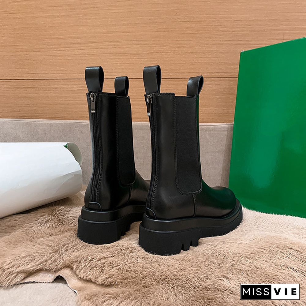 Korea Simple Zipper Artificial plush Heels Martin Boots Shoes