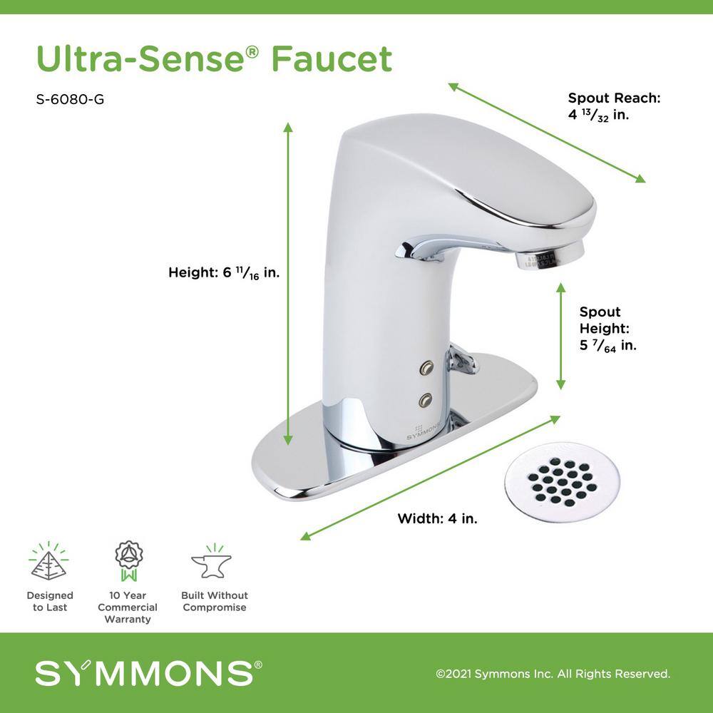 Symmons Ultra-Sense Battery Powered Single Hole Touchless Bathroom Faucet with 4 in. Deck Plate in Chrome S-6080-G