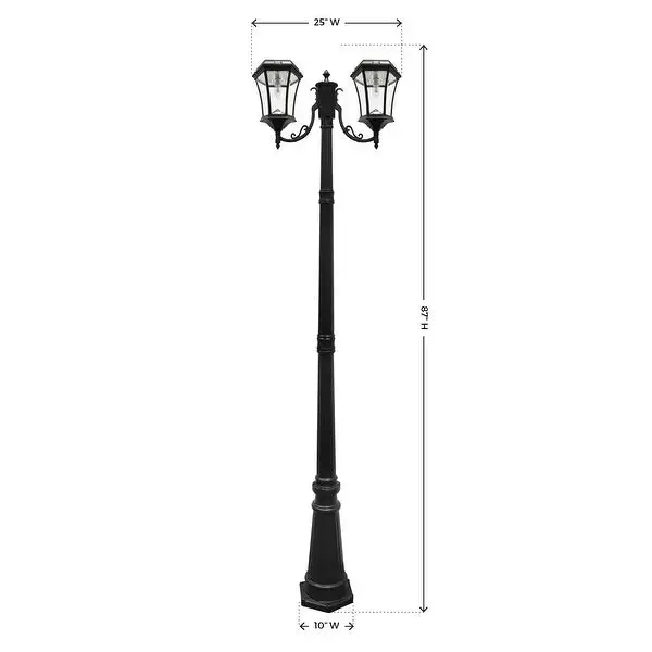 Victorian Bulb Double Headed Solar Lamp Post - Black Finish