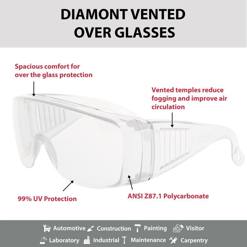 Safe Handler Clear Diamont Vented Over Clear Safety Glasses Anti-Scratch (36-Pairs) SH-VOSG-CLLCLT-ES12-36