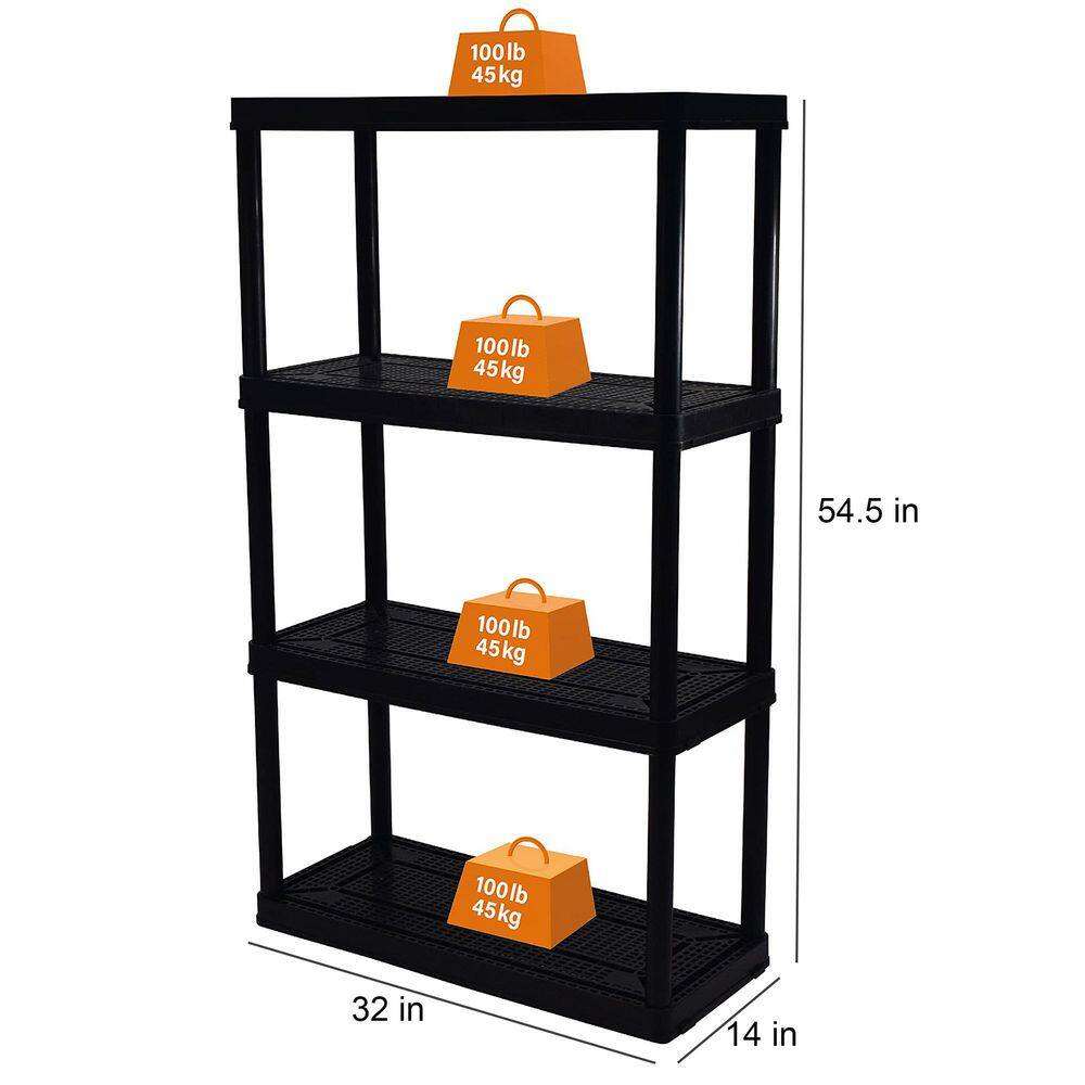 Black 4-Tier Resin Garage Storage Shelving Unit (32 in. W x 54.5 in. H x 14 in. D) shelve-597