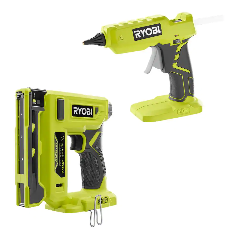 RYOBI P317-P305 ONE+ 18V Cordless 3/8 in. Crown Stapler and Full Size Glue Gun (Tools Only)