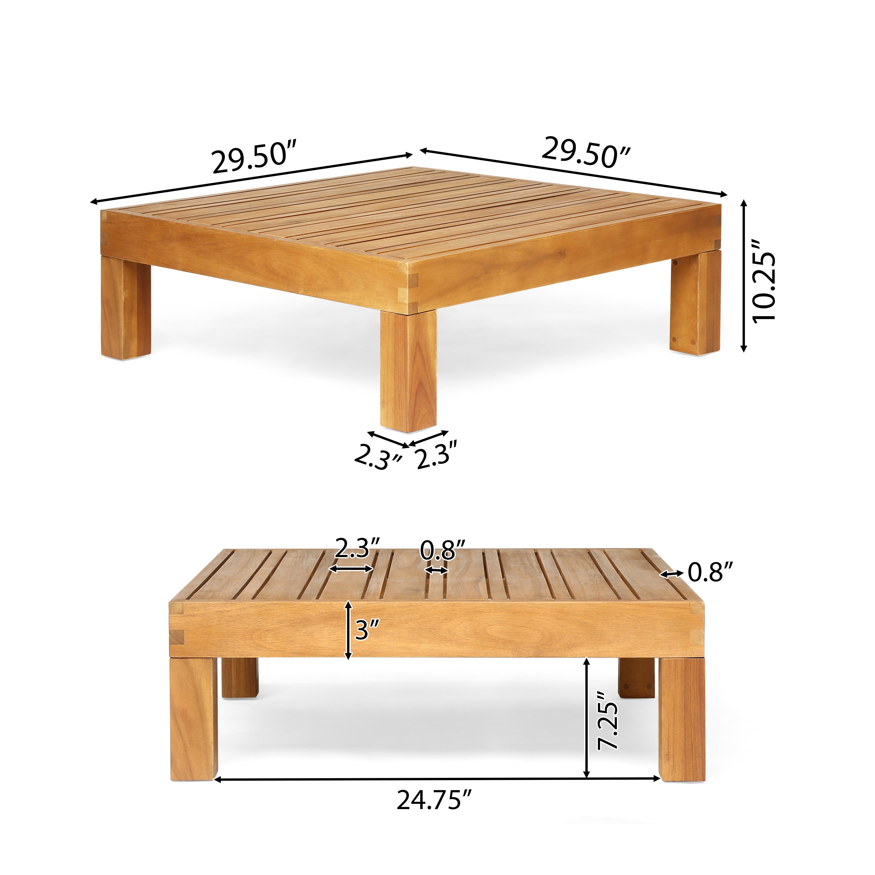 Dawson Outdoor Sectional Love Seat Set with Coffee Table - 3-Piece 2-Seater - Acacia Wood - Outdoor Cushions