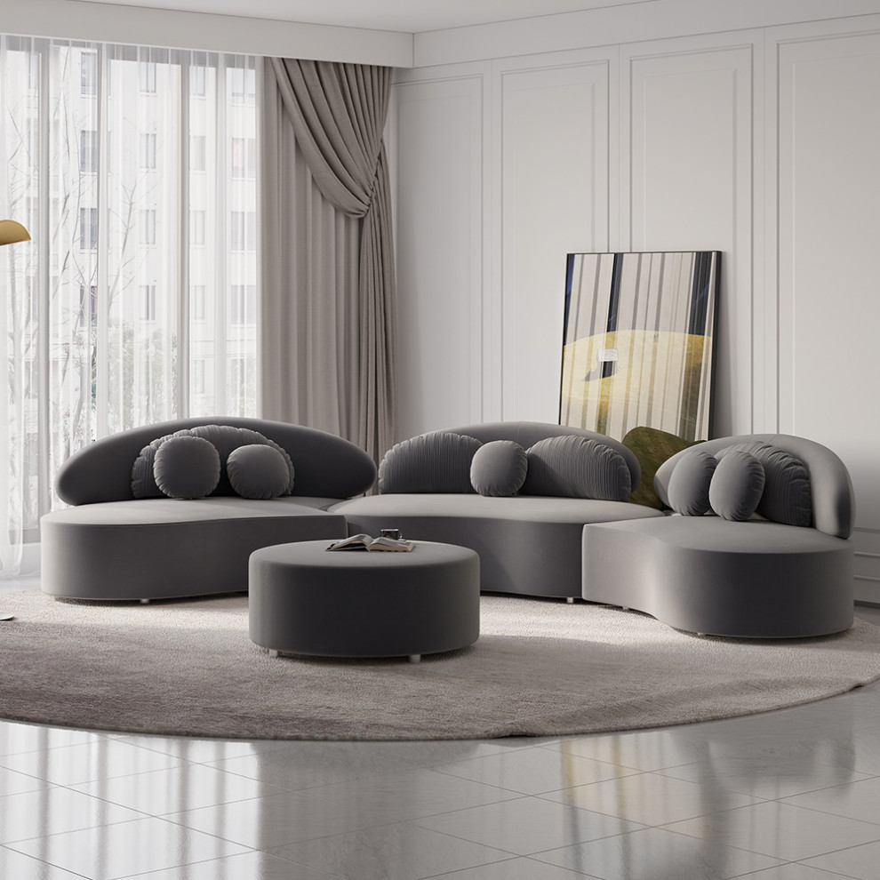 Velvet Sectional Sofa Set with Ottoman 7 Seat Curved Floor Sofa in Deep Gray   Contemporary   Sectional Sofas   by Homary International Limited  Houzz